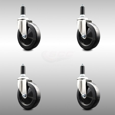 Service Caster 5 Inch 316SS Soft Rubber Wheel Swivel 1-1/4 Inch Expanding Stem Caster Set SCC SCC-SS316EX20S514-SRS-114-4